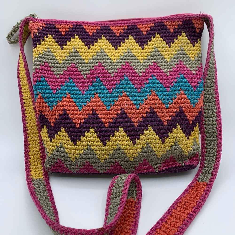 The Sak Pink and Yellow Chevron Crossbody Bag